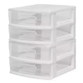 Homz 2 Pack Storage Cart, Medium 2 Drawer Plastic Container for Home and Office Organization, White Frame with Clear Drawers