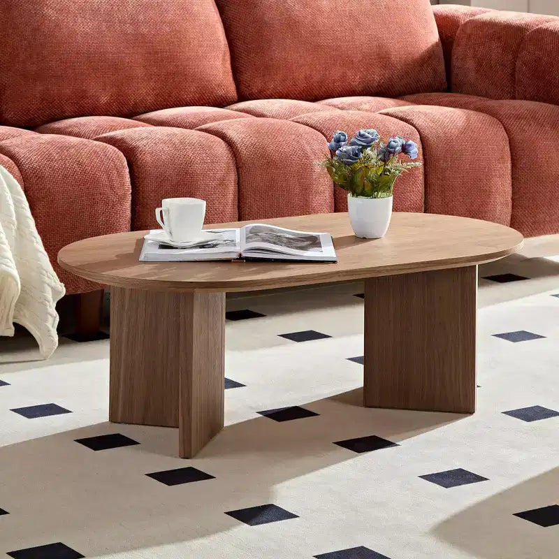 Tavolino da Caffè Ovale in Legno – Moderno di Metà Secolo | Nero / Rovere / Noce | Posti a Sedere 1–2