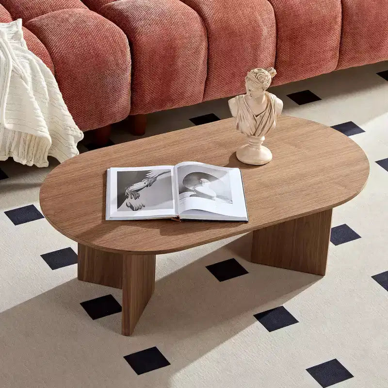 Tavolino da Caffè Ovale in Legno – Moderno di Metà Secolo | Nero / Rovere / Noce | Posti a Sedere 1–2