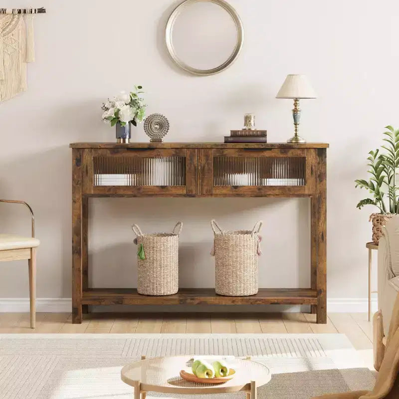 Console da 43", colore nero / retrò / legno, a 2 livelli, montaggio per 1 persona