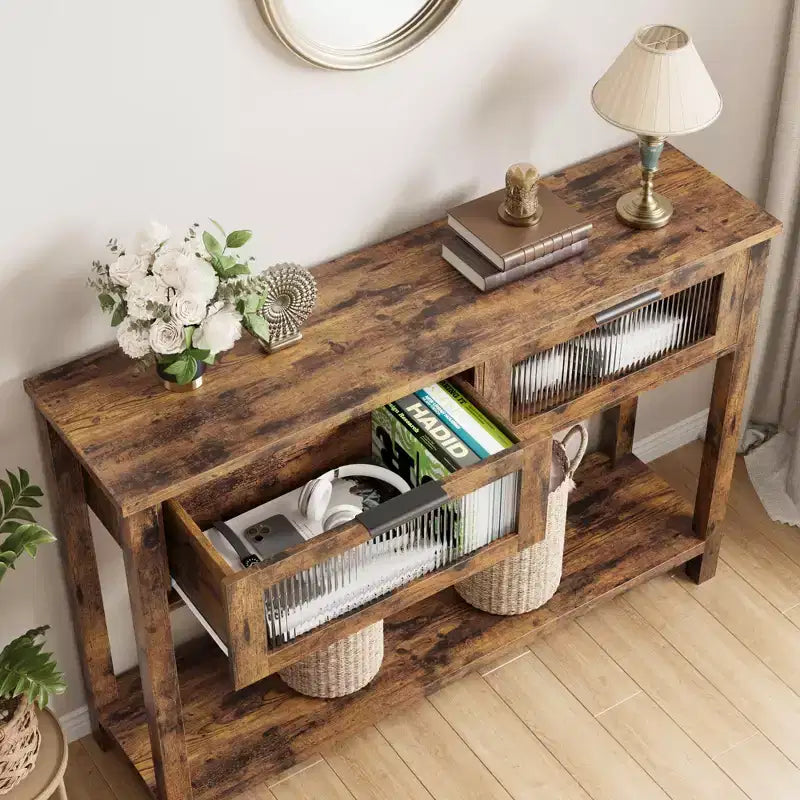 Console da 43", colore nero / retrò / legno, a 2 livelli, montaggio per 1 persona