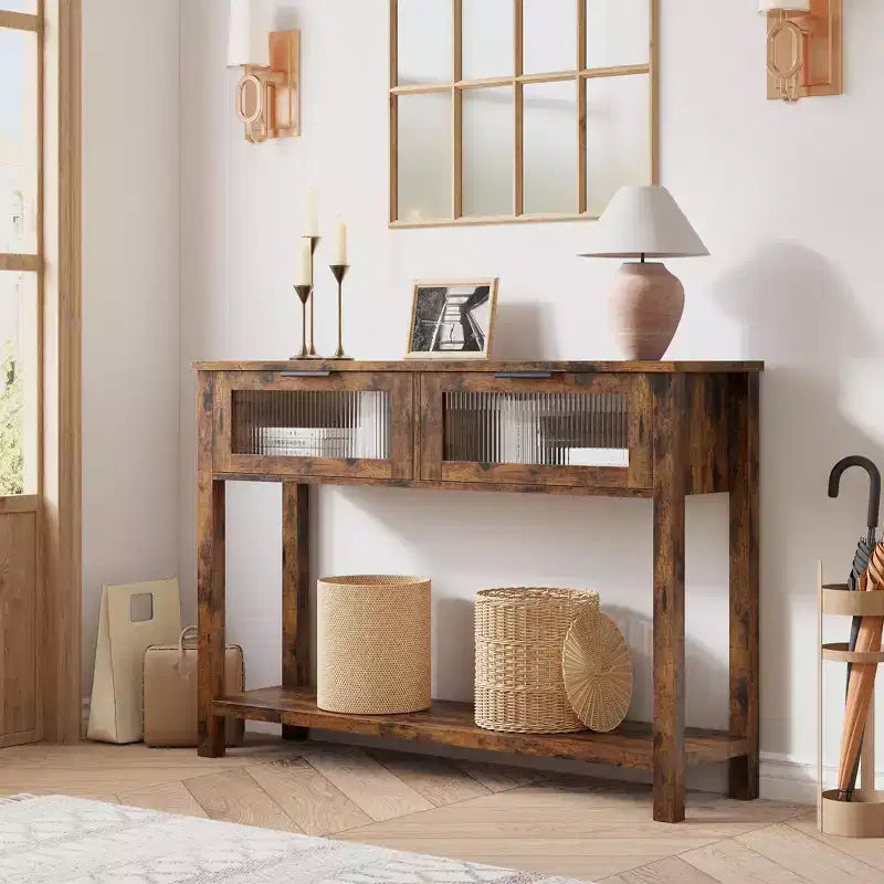 Console da 43", colore nero / retrò / legno, a 2 livelli, montaggio per 1 persona