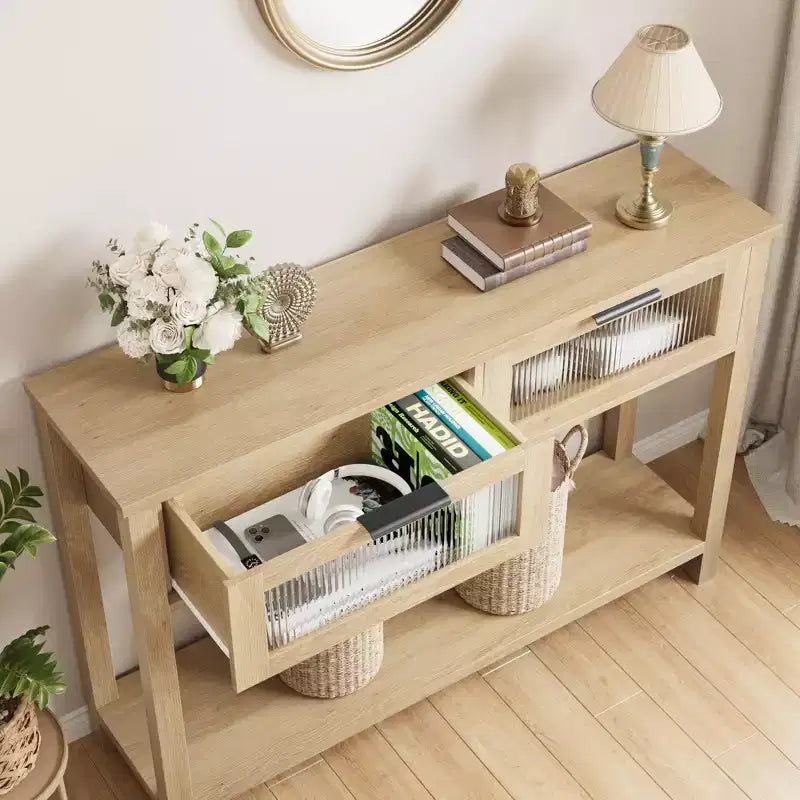 Console da 43", colore nero / retrò / legno, a 2 livelli, montaggio per 1 persona