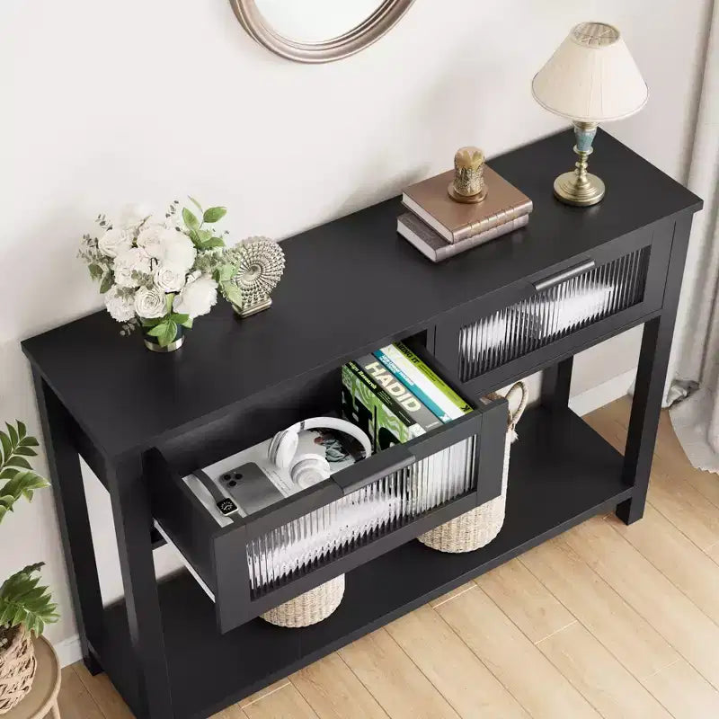 Console da 43", colore nero / retrò / legno, a 2 livelli, montaggio per 1 persona