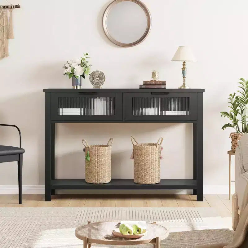 Console da 43", colore nero / retrò / legno, a 2 livelli, montaggio per 1 persona