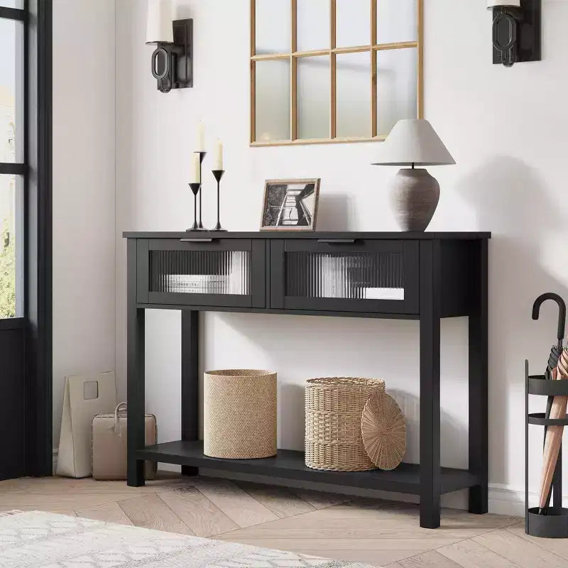 Console da 43", colore nero / retrò / legno, a 2 livelli, montaggio per 1 persona