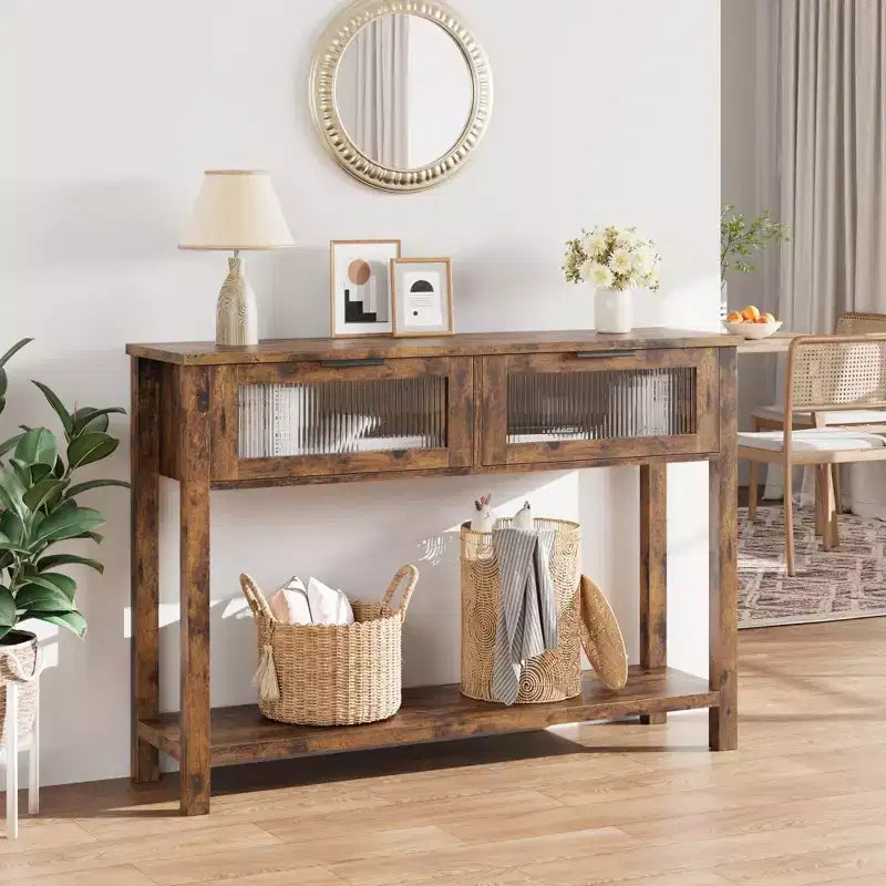 Console da 43", colore nero / retrò / legno, a 2 livelli, montaggio per 1 persona
