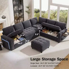 Divano letto angolare a L, 5 posti, reclinabile, con porte USB, beige / grigio scuro