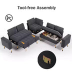 Divano letto angolare a L, 5 posti, reclinabile, con porte USB, beige / grigio scuro