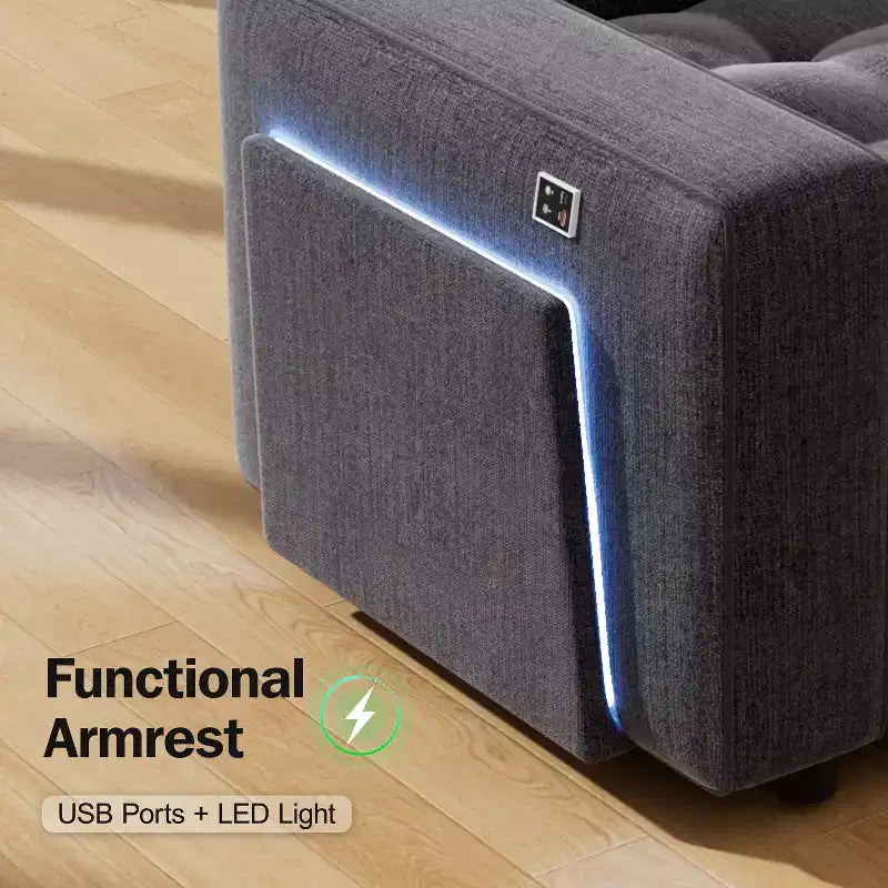 Divano letto angolare a L, 5 posti, reclinabile, con porte USB, beige / grigio scuro