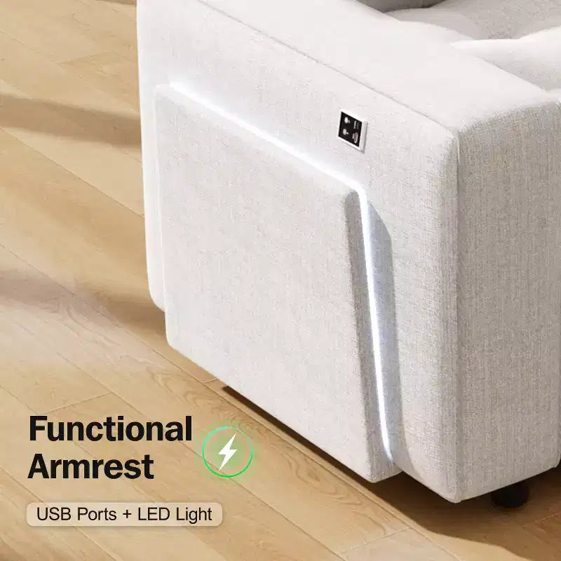 Divano letto angolare a L, 5 posti, reclinabile, con porte USB, beige / grigio scuro