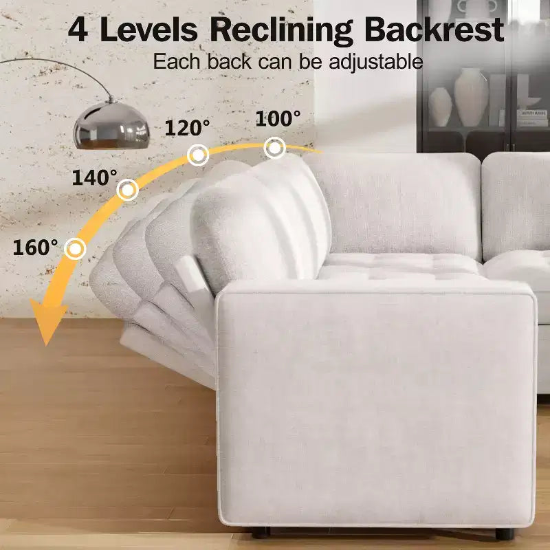 Divano letto angolare a L, 5 posti, reclinabile, con porte USB, beige / grigio scuro