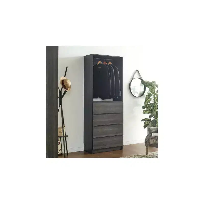 Cabina Armadio Grigio Legno con Ripiani e Cassetti, 1 Persona