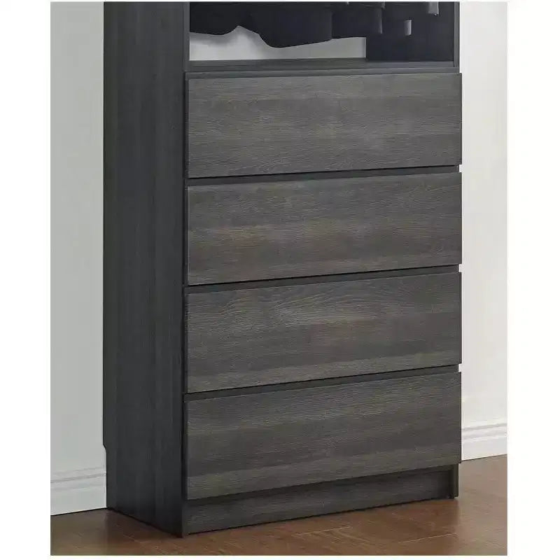 Cabina Armadio Grigio Legno con Ripiani e Cassetti, 1 Persona