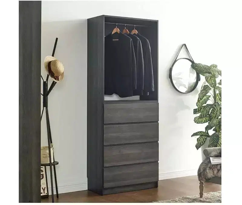 Cabina Armadio Grigio Legno con Ripiani e Cassetti, 1 Persona