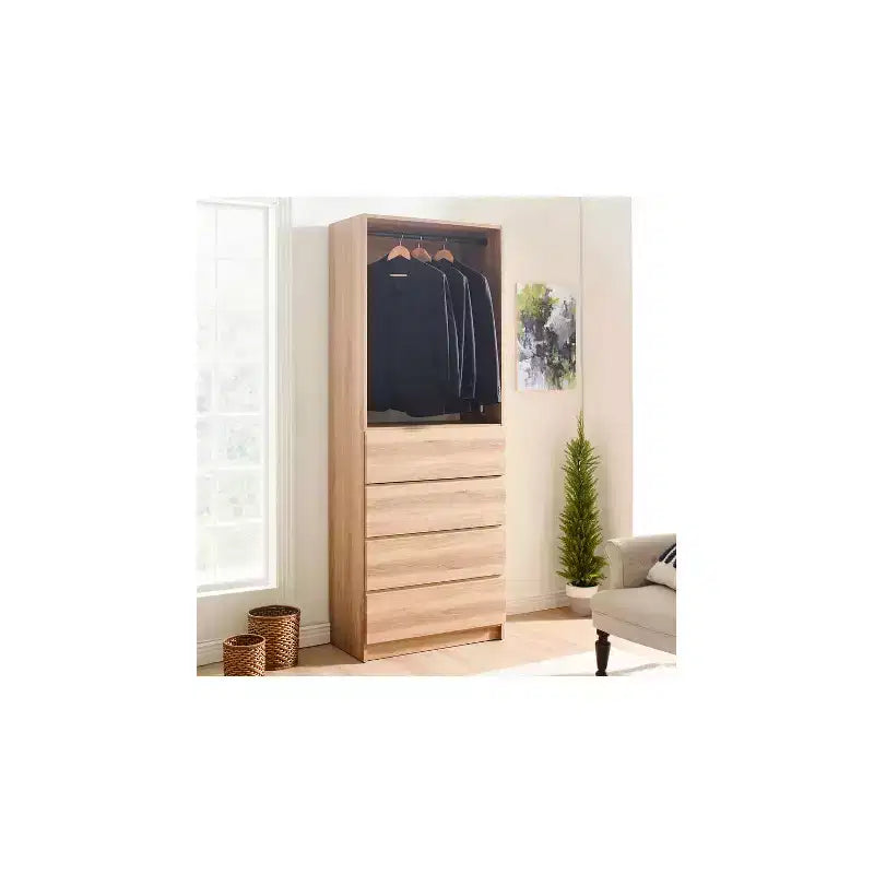 Cabina Armadio Grigio Legno con Ripiani e Cassetti, 1 Persona