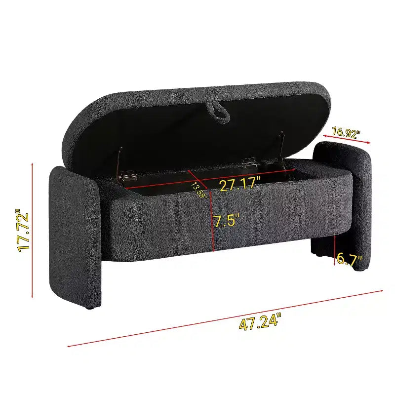 Panca Pouf Contenitore Imbottita Grigia, 1 Posto