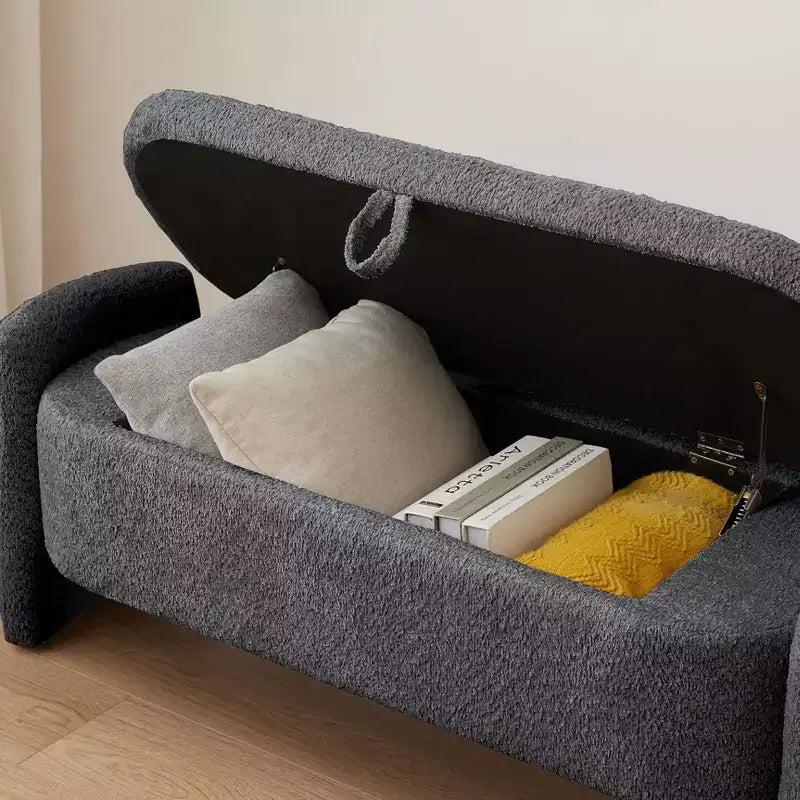 Panca Pouf Contenitore Imbottita Grigia, 1 Posto