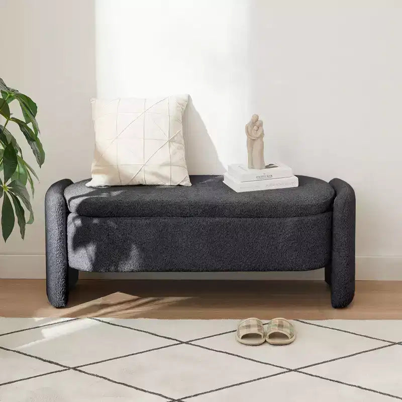 Panca Pouf Contenitore Imbottita Grigia, 1 Posto