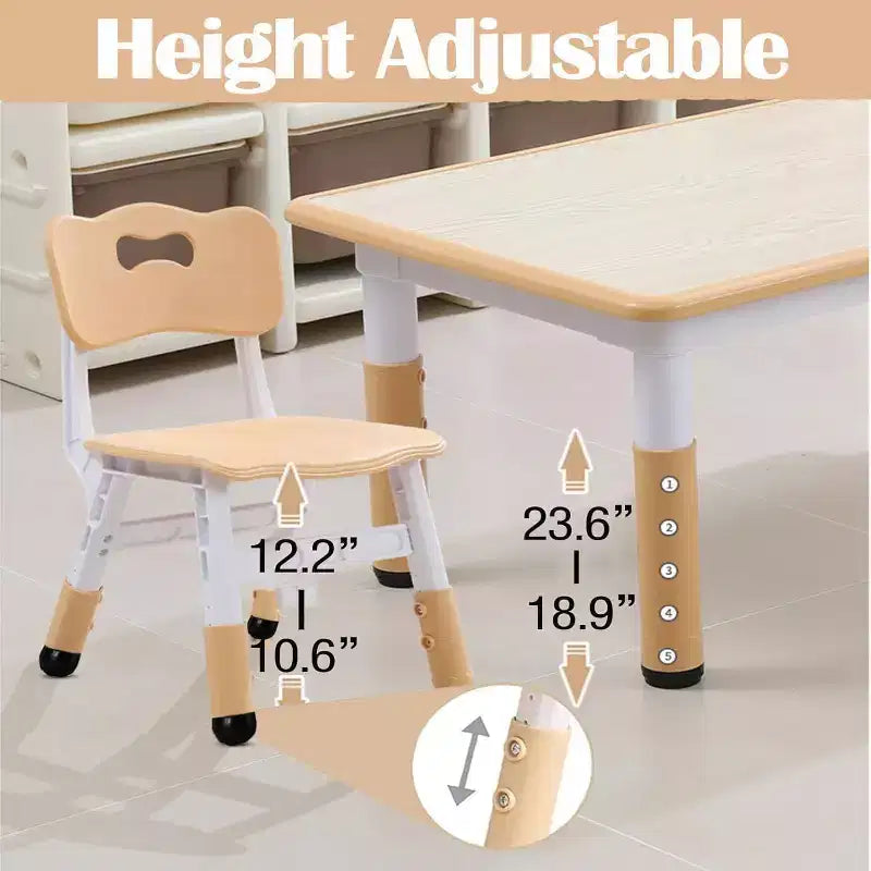 Tavolo attività per bambini verde e bianco / color legno e set di 6 sedie, età 2-10, 6 posti a sedere