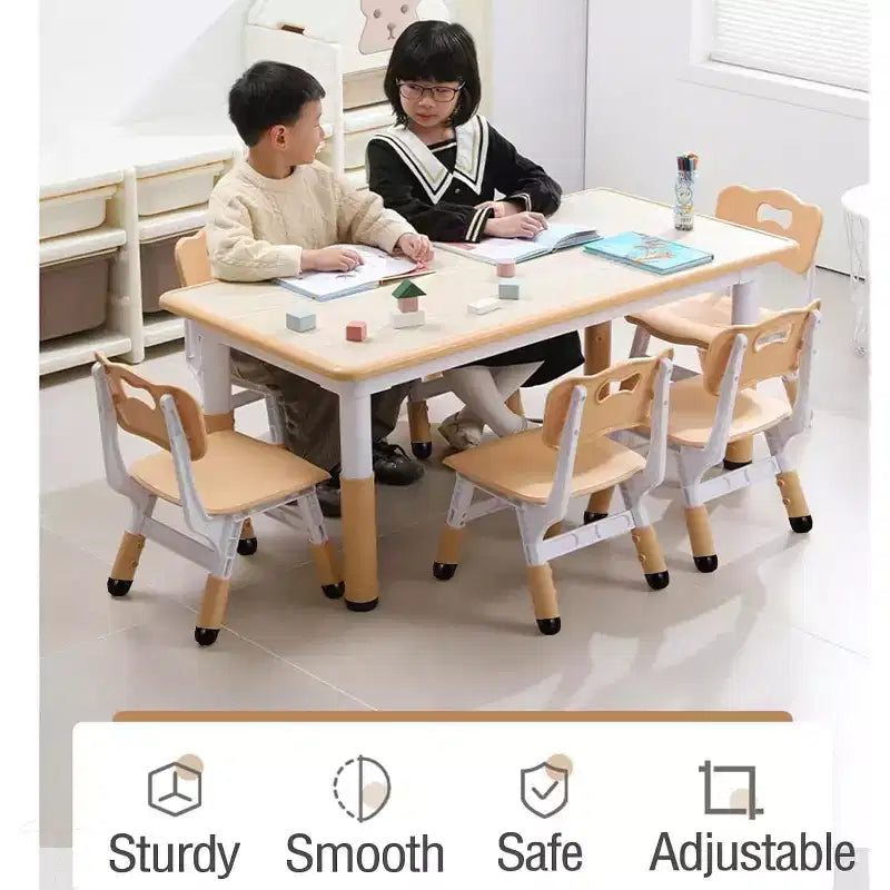 Tavolo attività per bambini verde e bianco / color legno e set di 6 sedie, età 2-10, 6 posti a sedere