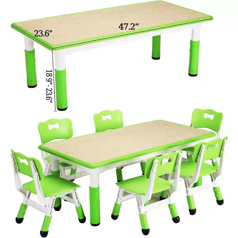 Tavolo attività per bambini verde e bianco / color legno e set di 6 sedie, età 2-10, 6 posti a sedere