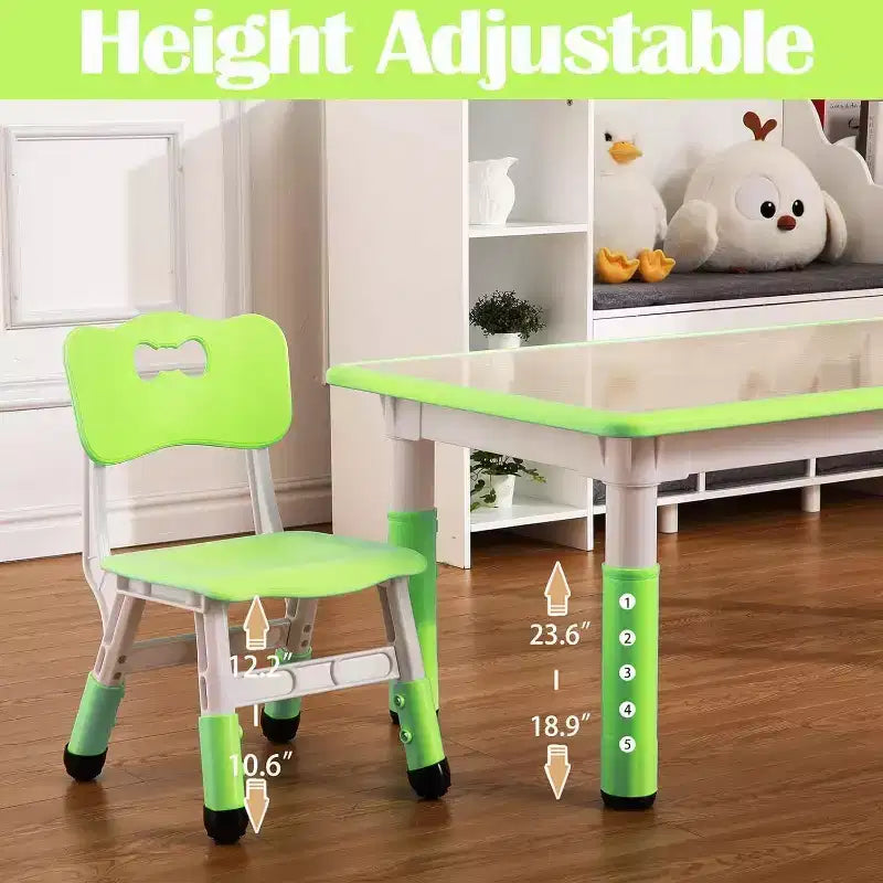 Tavolo attività per bambini verde e bianco / color legno e set di 6 sedie, età 2-10, 6 posti a sedere