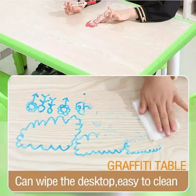 Tavolo attività per bambini verde e bianco / color legno e set di 6 sedie, età 2-10, 6 posti a sedere