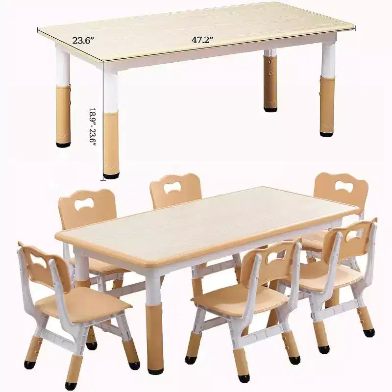 Tavolo attività per bambini verde e bianco / color legno e set di 6 sedie, età 2-10, 6 posti a sedere