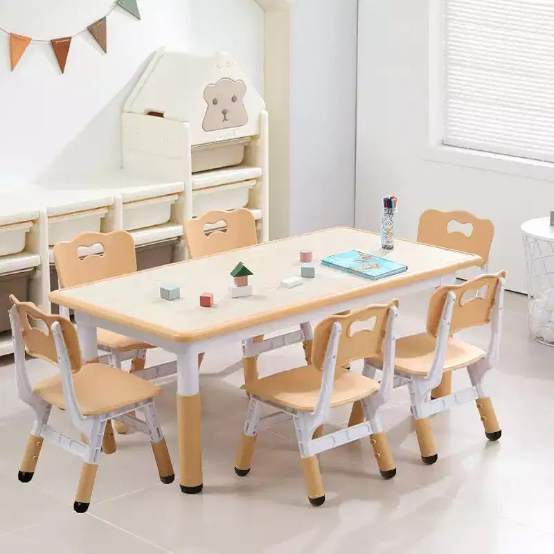 Tavolo attività per bambini verde e bianco / color legno e set di 6 sedie, età 2-10, 6 posti a sedere