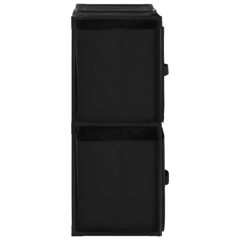 Mobiletto contenitore con telaio in acciaio nero e 4 cestini in tessuto, montaggio da 1 persona