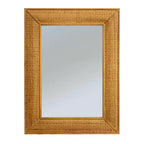 Specchio da Parete Rettangolare con Cornice in Rattan Marrone