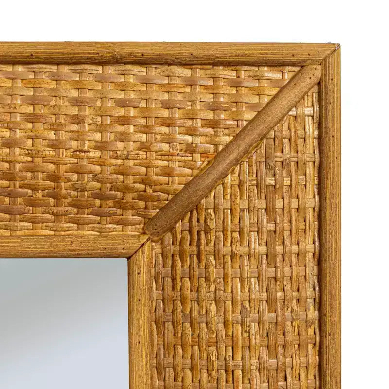 Specchio da Parete Rettangolare con Cornice in Rattan Marrone