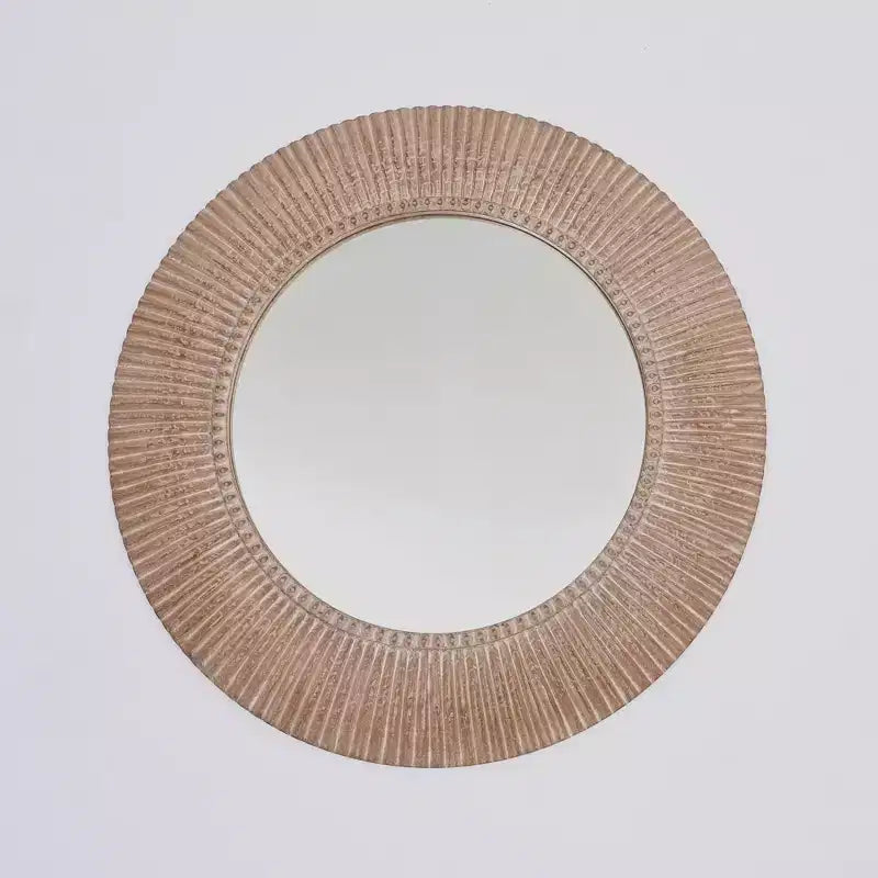 Specchio da Parete Rotondo Marrone in Legno, 91 cm