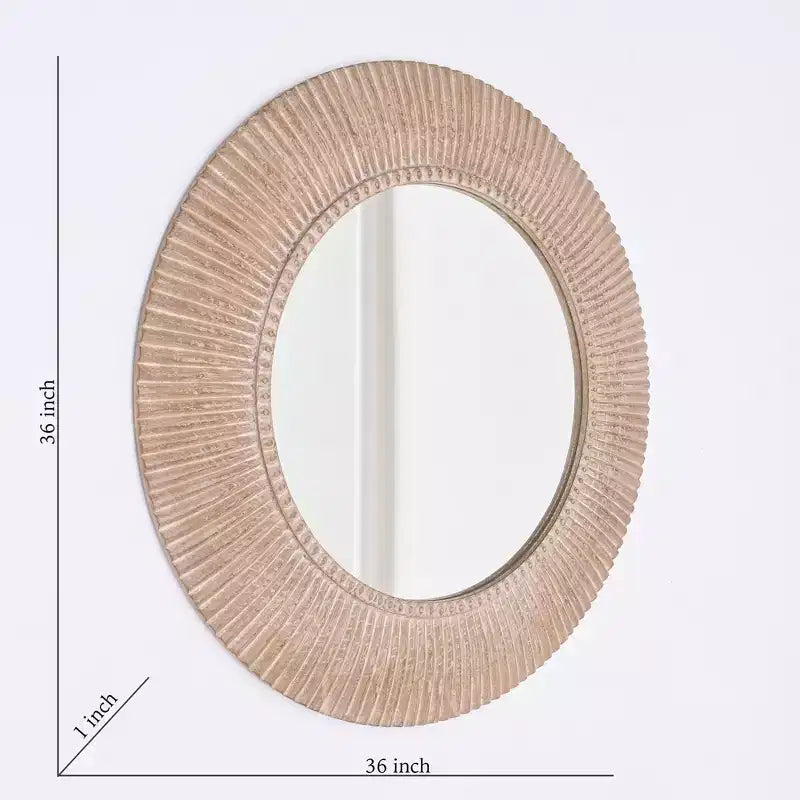 Specchio da Parete Rotondo Marrone in Legno, 91 cm