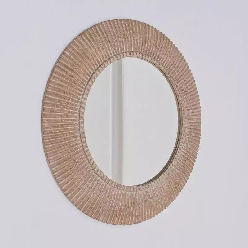 Specchio da Parete Rotondo Marrone in Legno, 91 cm