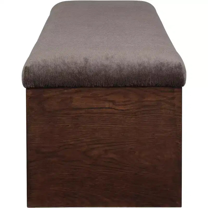 Panca imbottita in velluto pelliccia beige/marrone/crema, base in noce, 1 posto