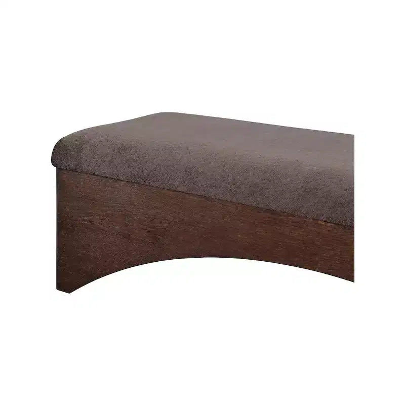 Panca imbottita in velluto pelliccia beige/marrone/crema, base in noce, 1 posto