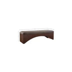Panca imbottita in velluto pelliccia beige/marrone/crema, base in noce, 1 posto