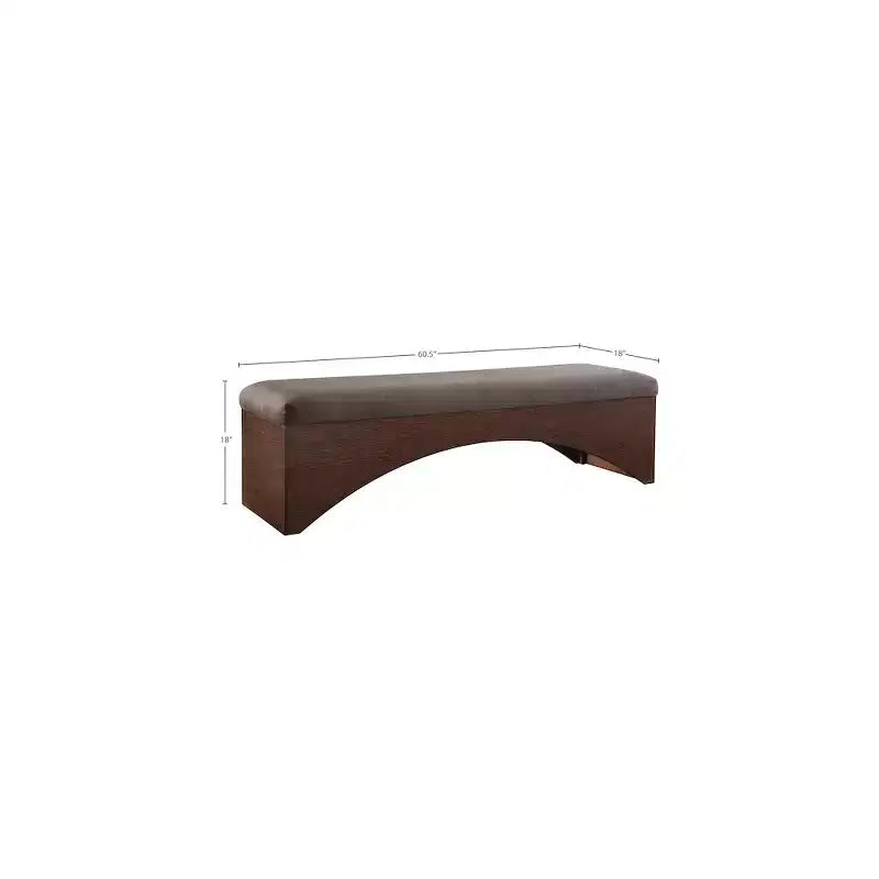 Panca imbottita in velluto pelliccia beige/marrone/crema, base in noce, 1 posto