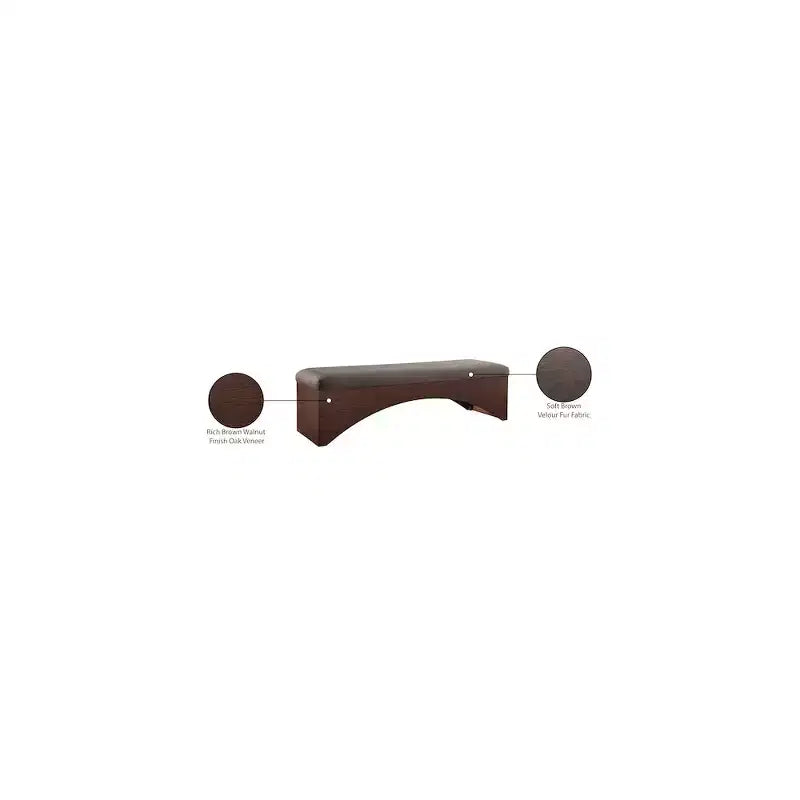 Panca imbottita in velluto pelliccia beige/marrone/crema, base in noce, 1 posto