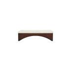 Panca imbottita in velluto pelliccia beige/marrone/crema, base in noce, 1 posto