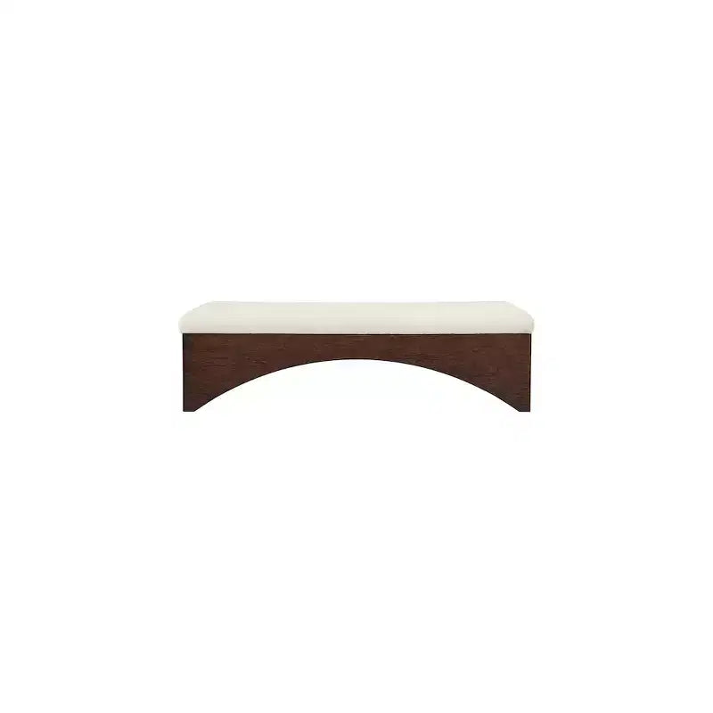 Panca imbottita in velluto pelliccia beige/marrone/crema, base in noce, 1 posto