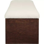 Panca imbottita in velluto pelliccia beige/marrone/crema, base in noce, 1 posto