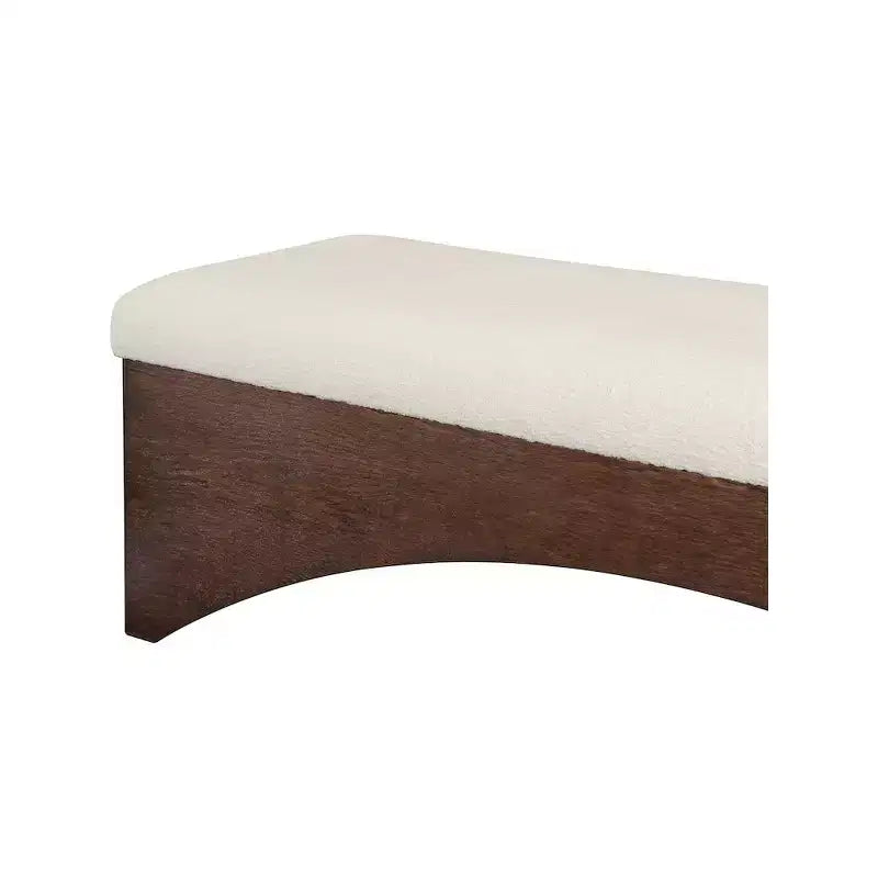 Panca imbottita in velluto pelliccia beige/marrone/crema, base in noce, 1 posto