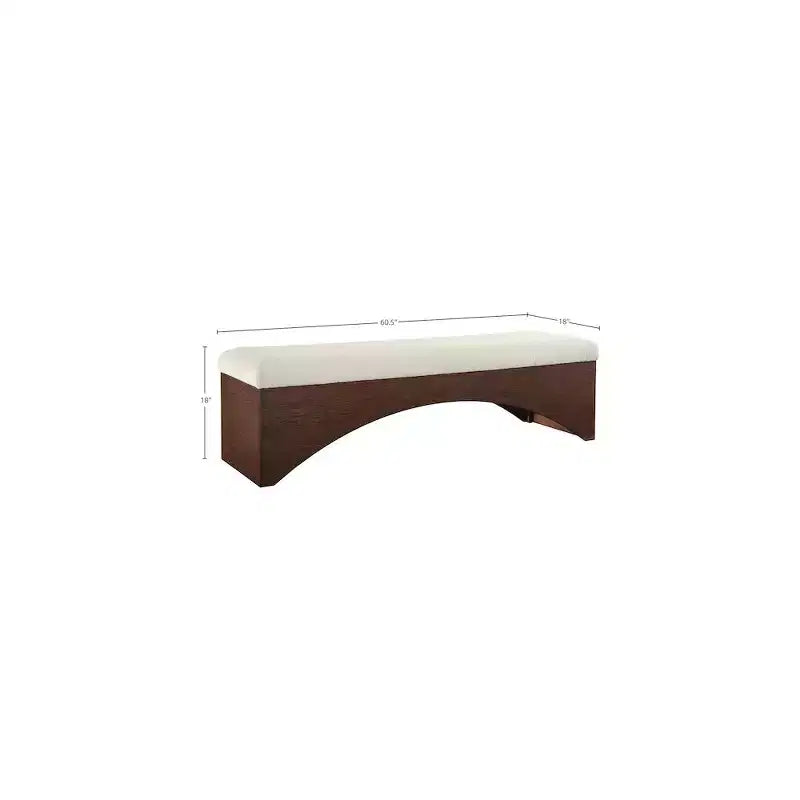 Panca imbottita in velluto pelliccia beige/marrone/crema, base in noce, 1 posto