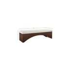 Panca imbottita in velluto pelliccia beige/marrone/crema, base in noce, 1 posto