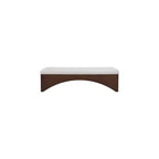 Panca imbottita in velluto pelliccia beige/marrone/crema, base in noce, 1 posto