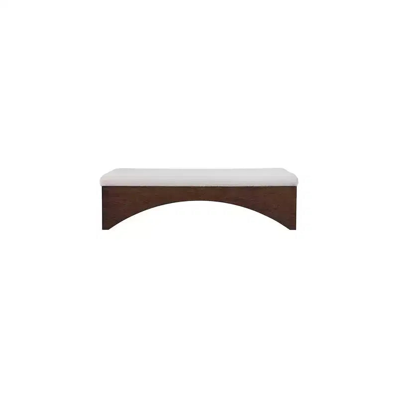 Panca imbottita in velluto pelliccia beige/marrone/crema, base in noce, 1 posto