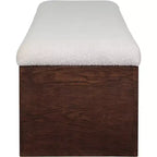 Panca imbottita in velluto pelliccia beige/marrone/crema, base in noce, 1 posto